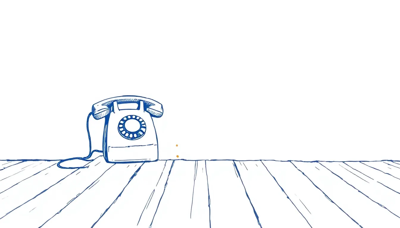 An old rotary phone alone on an empty wooden floor