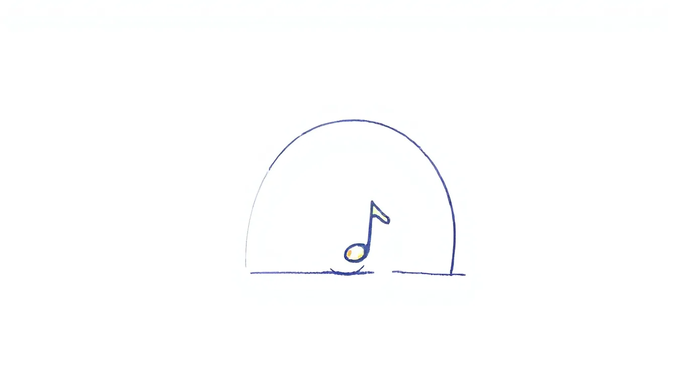 A little music note ducking under a gently curved line