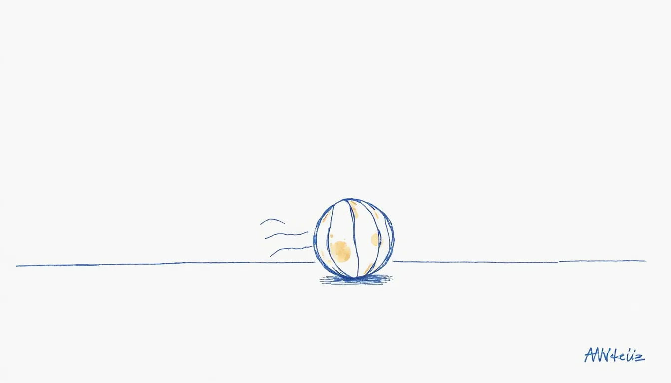 A round drawn tumbleweed rolling across an empty floor