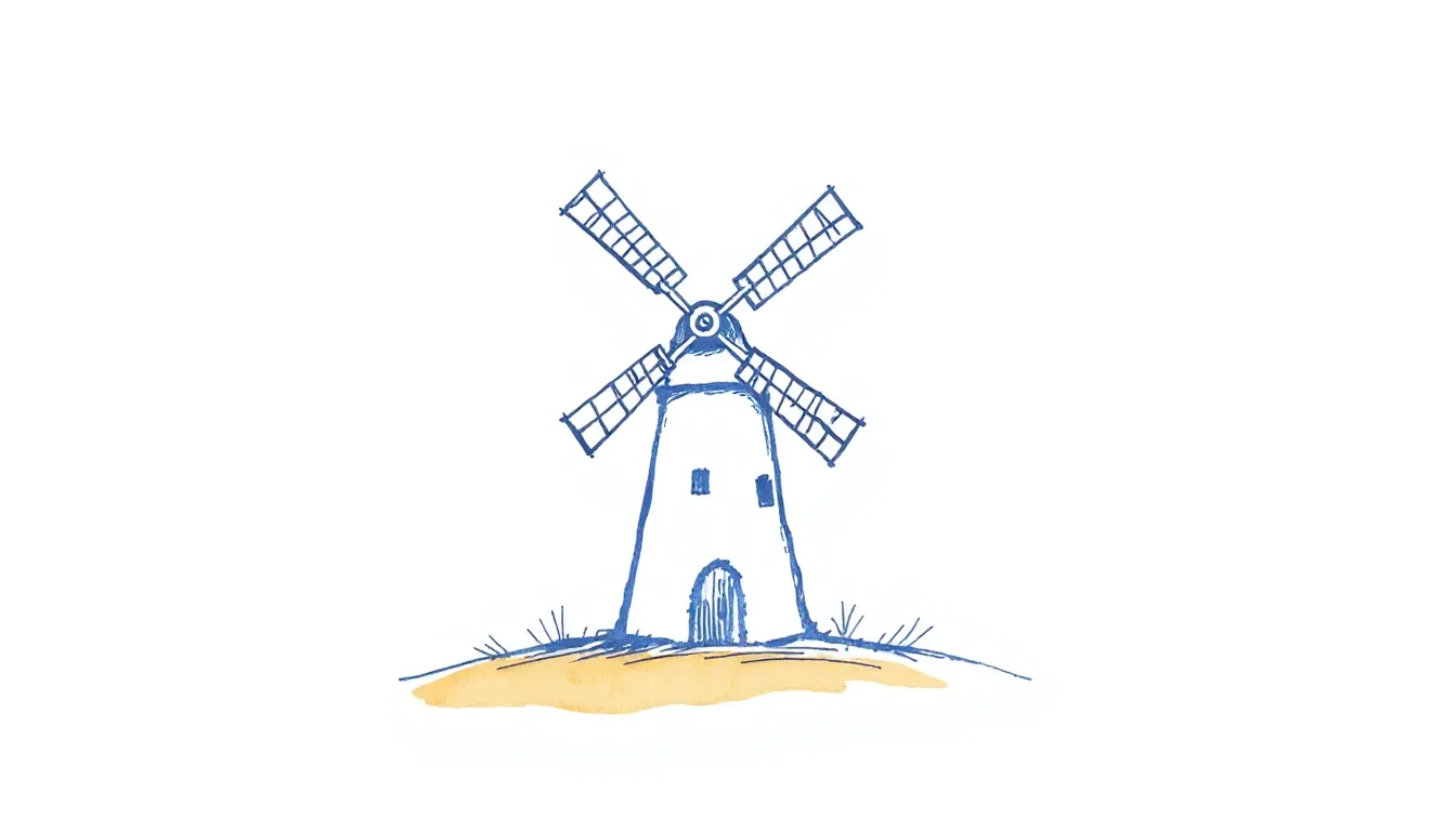 A small drawn windmill with motion lines on its blades